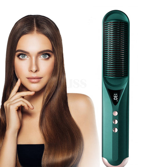 2-in-1 Hot Hair Comb Negative Ion Hair Straightener Curler- EU, UK, US Plug_0