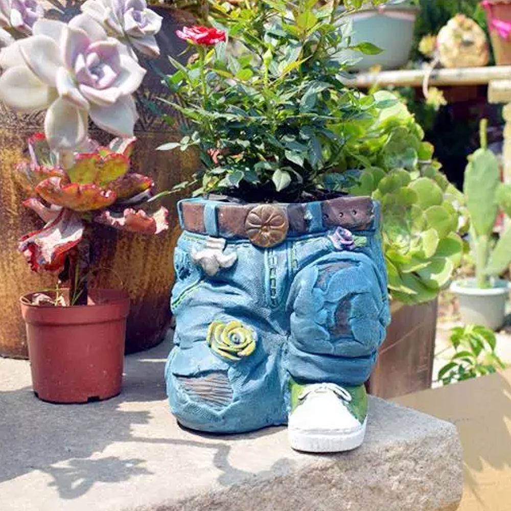Denim Jeans Resin Outdoor Garden Flower Pot_8